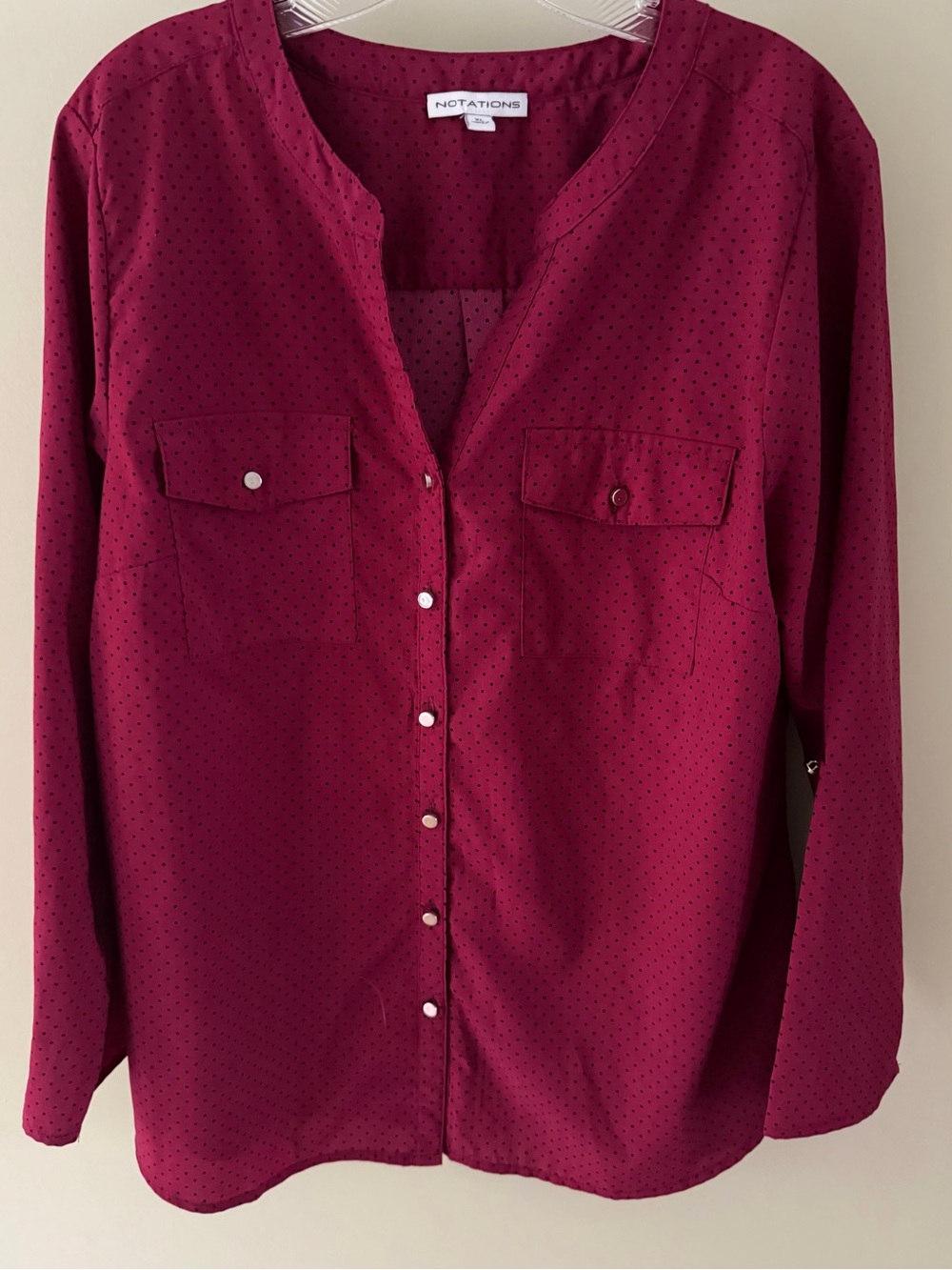 Notations Microdot Button-Up Blouse- Berry XL